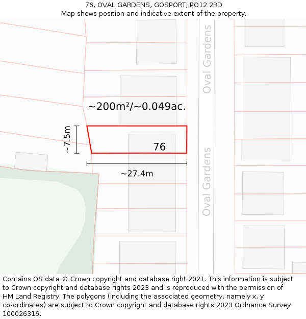 76, OVAL GARDENS, GOSPORT, PO12 2RD: Plot and title map