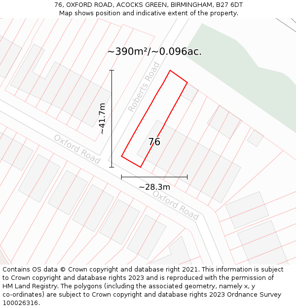 76, OXFORD ROAD, ACOCKS GREEN, BIRMINGHAM, B27 6DT: Plot and title map