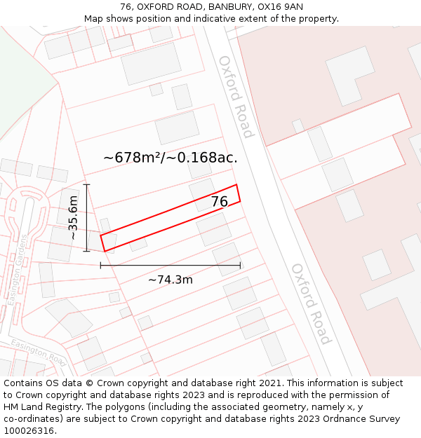 76, OXFORD ROAD, BANBURY, OX16 9AN: Plot and title map