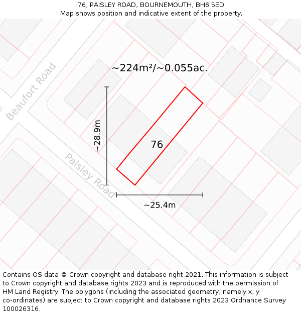 76, PAISLEY ROAD, BOURNEMOUTH, BH6 5ED: Plot and title map