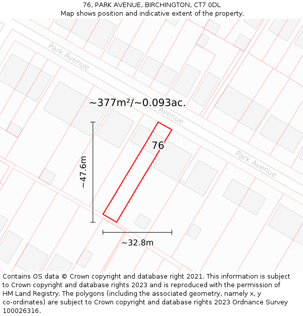 76, PARK AVENUE, BIRCHINGTON, CT7 0DL: Plot and title map