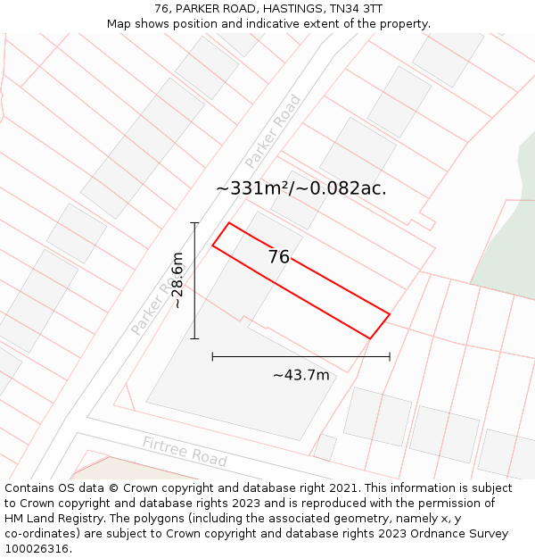 76, PARKER ROAD, HASTINGS, TN34 3TT: Plot and title map