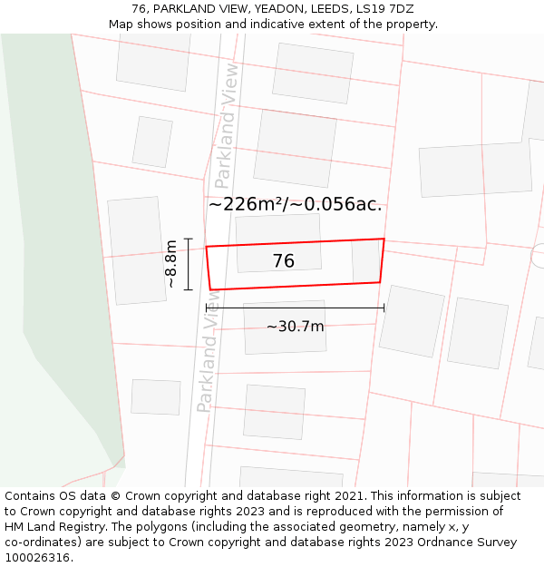 76, PARKLAND VIEW, YEADON, LEEDS, LS19 7DZ: Plot and title map