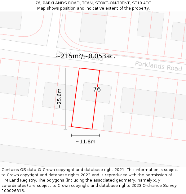 76, PARKLANDS ROAD, TEAN, STOKE-ON-TRENT, ST10 4DT: Plot and title map