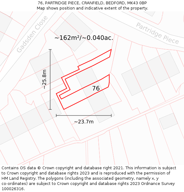 76, PARTRIDGE PIECE, CRANFIELD, BEDFORD, MK43 0BP: Plot and title map