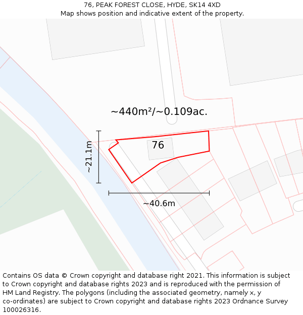 76, PEAK FOREST CLOSE, HYDE, SK14 4XD: Plot and title map