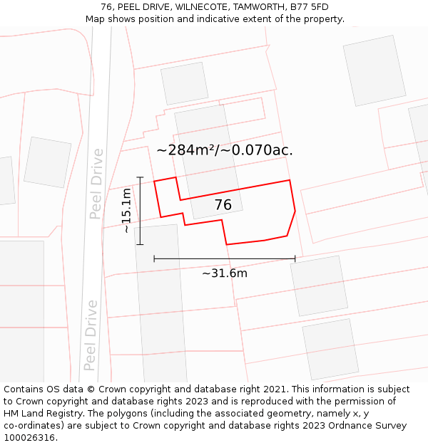 76, PEEL DRIVE, WILNECOTE, TAMWORTH, B77 5FD: Plot and title map