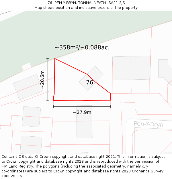 76, PEN Y BRYN, TONNA, NEATH, SA11 3JS: Plot and title map