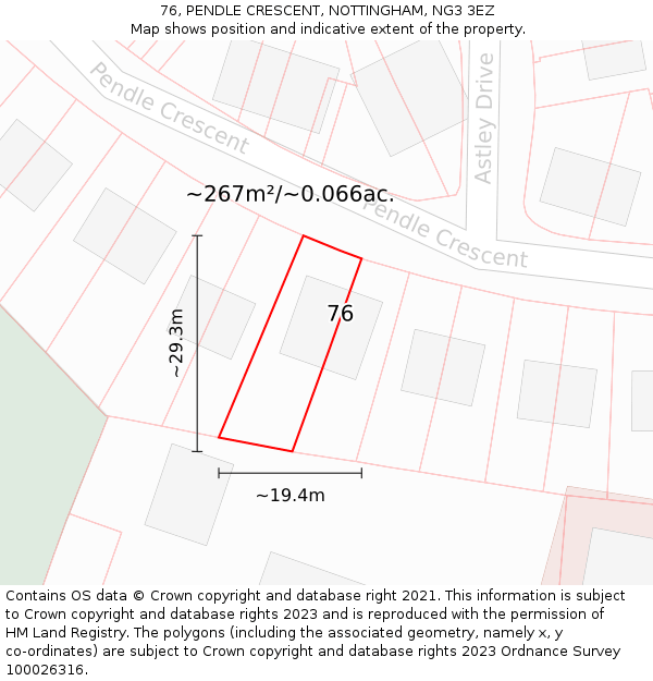 76, PENDLE CRESCENT, NOTTINGHAM, NG3 3EZ: Plot and title map
