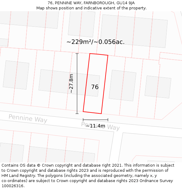 76, PENNINE WAY, FARNBOROUGH, GU14 9JA: Plot and title map