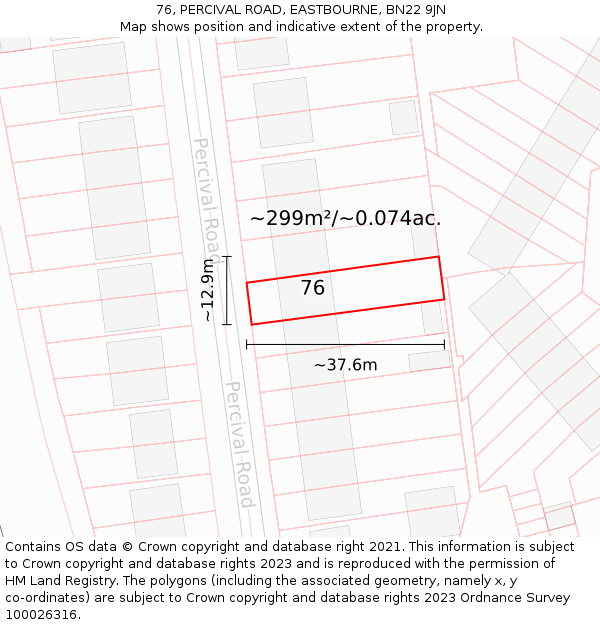 76, PERCIVAL ROAD, EASTBOURNE, BN22 9JN: Plot and title map