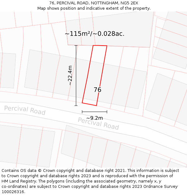 76, PERCIVAL ROAD, NOTTINGHAM, NG5 2EX: Plot and title map