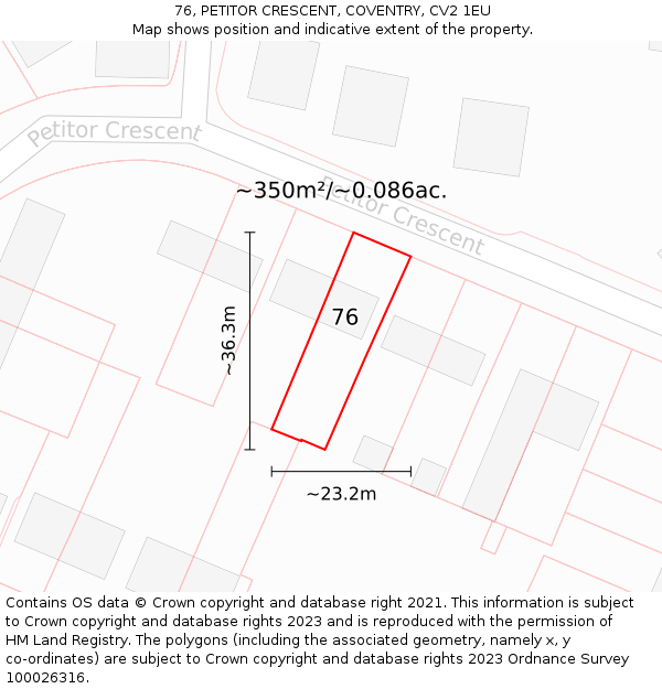 76, PETITOR CRESCENT, COVENTRY, CV2 1EU: Plot and title map