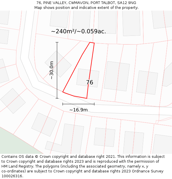 76, PINE VALLEY, CWMAVON, PORT TALBOT, SA12 9NG: Plot and title map