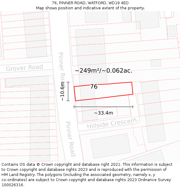 76, PINNER ROAD, WATFORD, WD19 4ED: Plot and title map