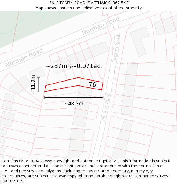 76, PITCAIRN ROAD, SMETHWICK, B67 5NE: Plot and title map
