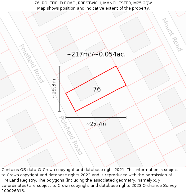 76, POLEFIELD ROAD, PRESTWICH, MANCHESTER, M25 2QW: Plot and title map