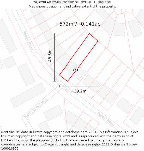 76, POPLAR ROAD, DORRIDGE, SOLIHULL, B93 8DG: Plot and title map