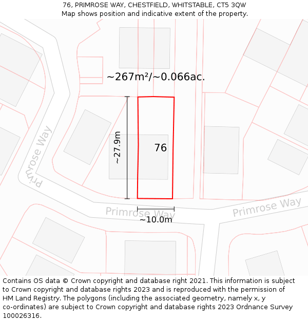 76, PRIMROSE WAY, CHESTFIELD, WHITSTABLE, CT5 3QW: Plot and title map