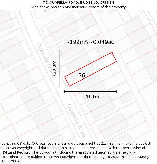 76, QUARELLA ROAD, BRIDGEND, CF31 1JS: Plot and title map