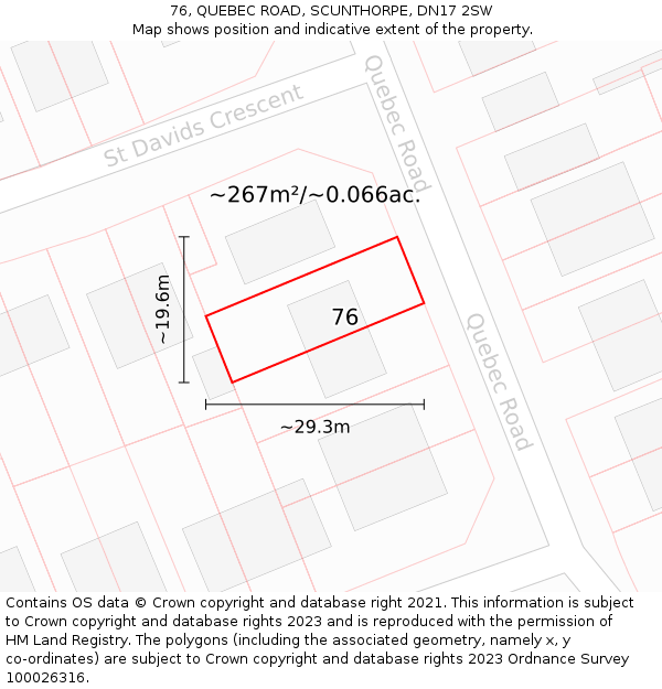 76, QUEBEC ROAD, SCUNTHORPE, DN17 2SW: Plot and title map