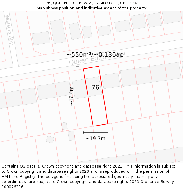 76, QUEEN EDITHS WAY, CAMBRIDGE, CB1 8PW: Plot and title map