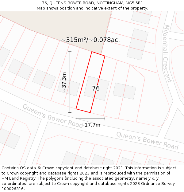 76, QUEENS BOWER ROAD, NOTTINGHAM, NG5 5RF: Plot and title map