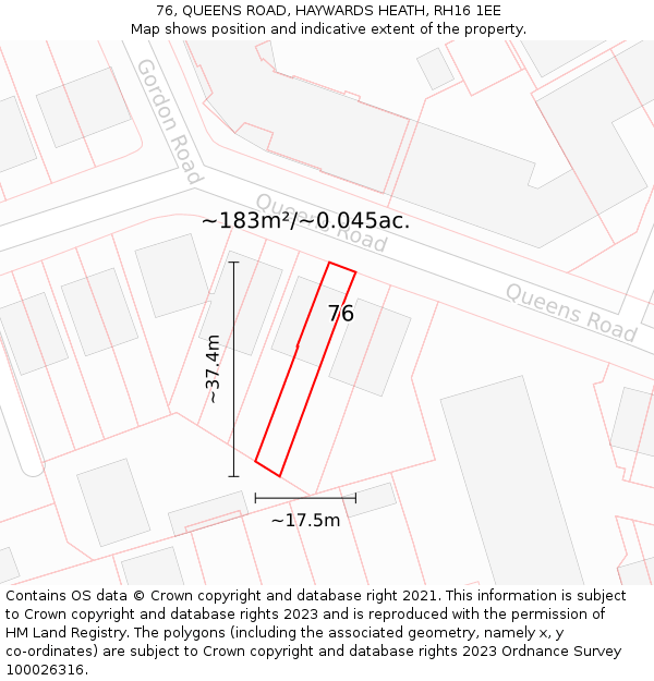 76, QUEENS ROAD, HAYWARDS HEATH, RH16 1EE: Plot and title map
