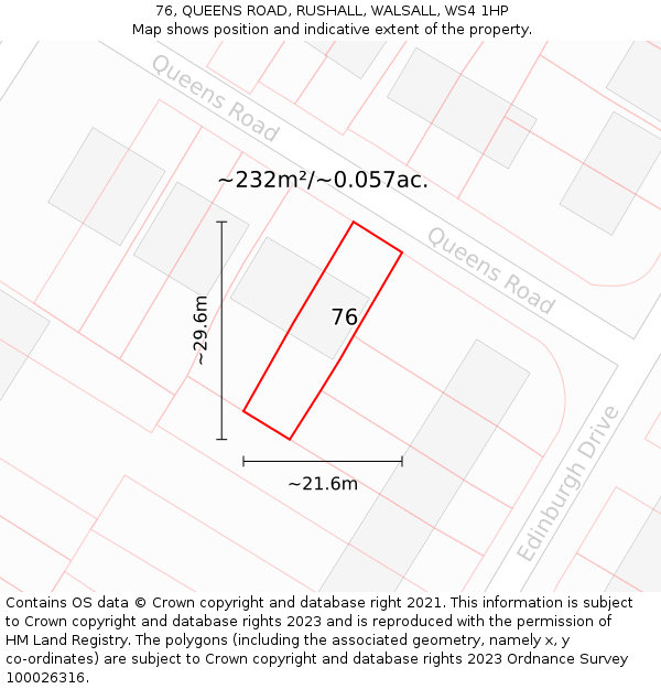 76, QUEENS ROAD, RUSHALL, WALSALL, WS4 1HP: Plot and title map