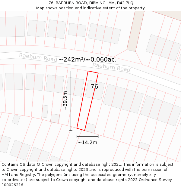 76, RAEBURN ROAD, BIRMINGHAM, B43 7LQ: Plot and title map