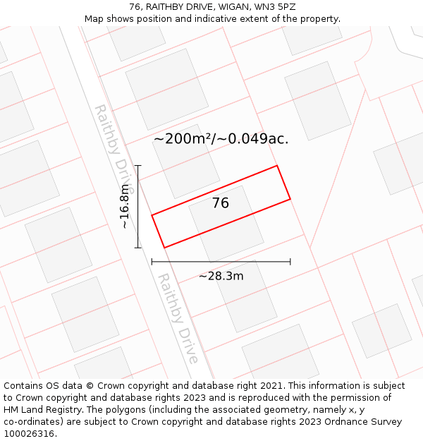 76, RAITHBY DRIVE, WIGAN, WN3 5PZ: Plot and title map