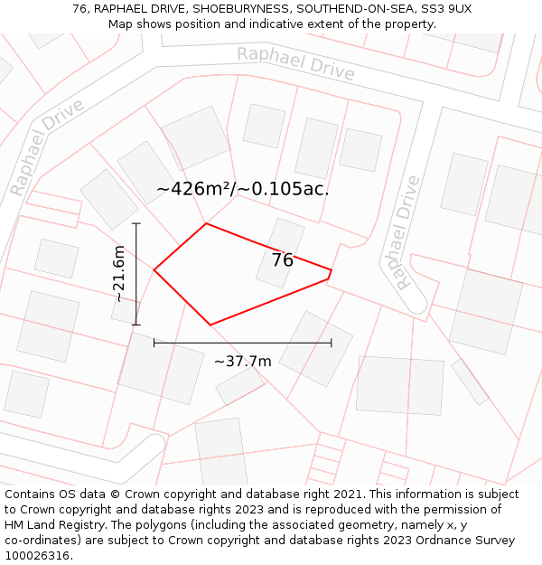 76, RAPHAEL DRIVE, SHOEBURYNESS, SOUTHEND-ON-SEA, SS3 9UX: Plot and title map