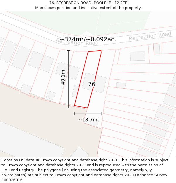 76, RECREATION ROAD, POOLE, BH12 2EB: Plot and title map