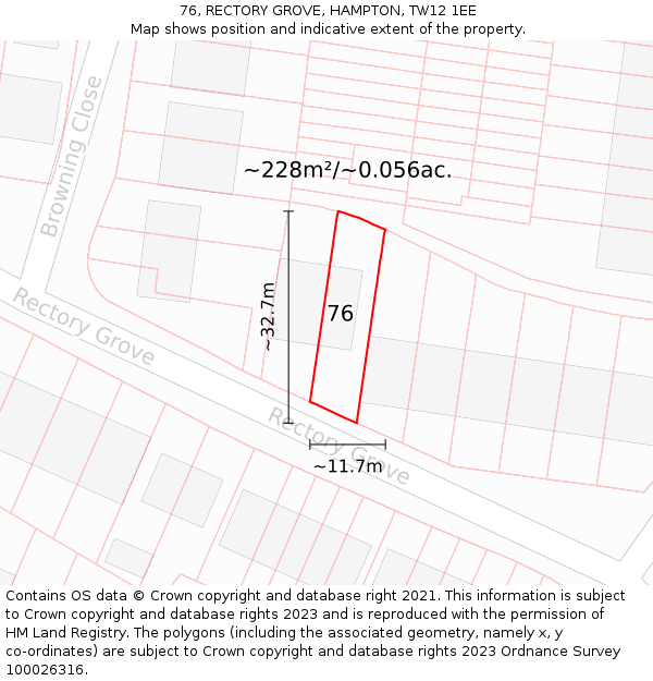 76, RECTORY GROVE, HAMPTON, TW12 1EE: Plot and title map