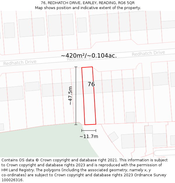 76, REDHATCH DRIVE, EARLEY, READING, RG6 5QR: Plot and title map