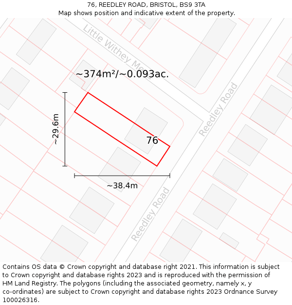 76, REEDLEY ROAD, BRISTOL, BS9 3TA: Plot and title map