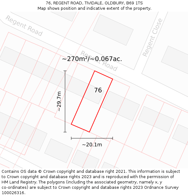76, REGENT ROAD, TIVIDALE, OLDBURY, B69 1TS: Plot and title map