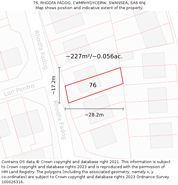 76, RHODFA FADOG, CWMRHYDYCEIRW, SWANSEA, SA6 6NJ: Plot and title map