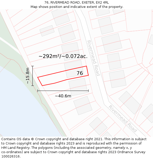 76, RIVERMEAD ROAD, EXETER, EX2 4RL: Plot and title map