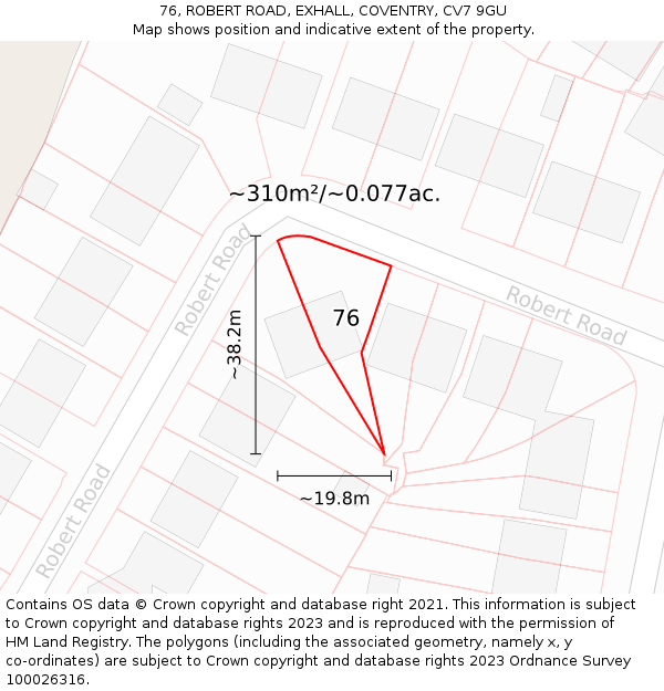 76, ROBERT ROAD, EXHALL, COVENTRY, CV7 9GU: Plot and title map