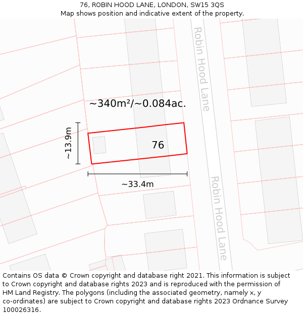 76, ROBIN HOOD LANE, LONDON, SW15 3QS: Plot and title map