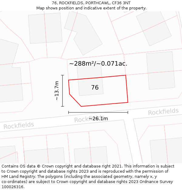 76, ROCKFIELDS, PORTHCAWL, CF36 3NT: Plot and title map