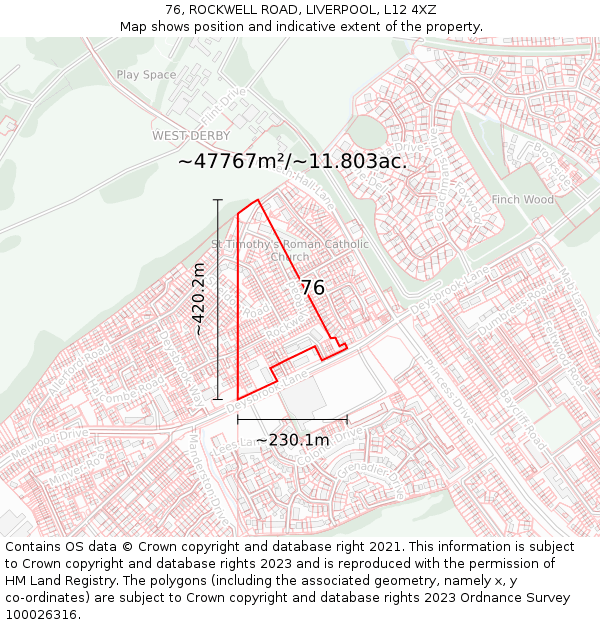 76, ROCKWELL ROAD, LIVERPOOL, L12 4XZ: Plot and title map