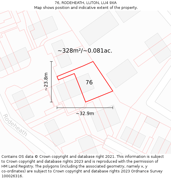 76, RODEHEATH, LUTON, LU4 9XA: Plot and title map