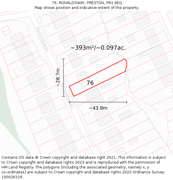 76, RONALDSWAY, PRESTON, PR1 6EQ: Plot and title map