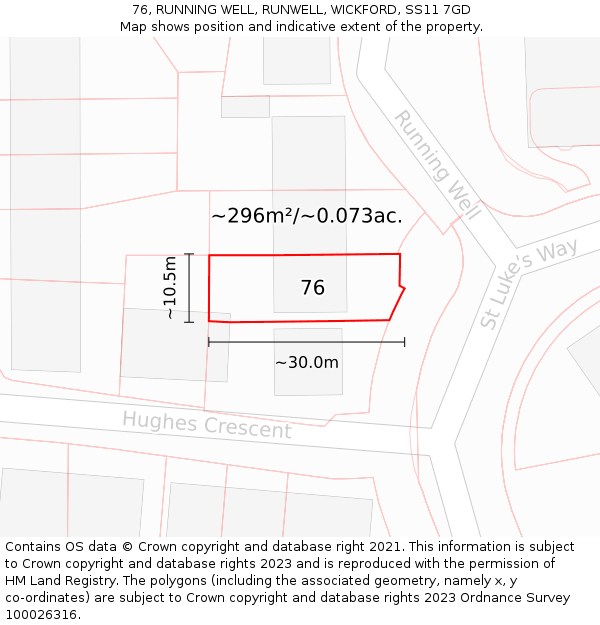 76, RUNNING WELL, RUNWELL, WICKFORD, SS11 7GD: Plot and title map