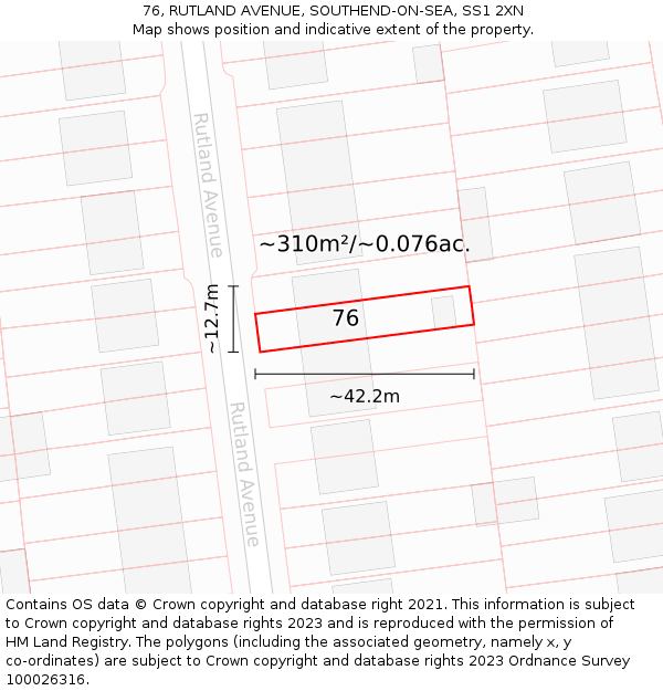 76, RUTLAND AVENUE, SOUTHEND-ON-SEA, SS1 2XN: Plot and title map