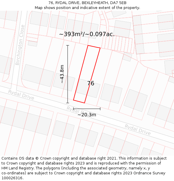 76, RYDAL DRIVE, BEXLEYHEATH, DA7 5EB: Plot and title map