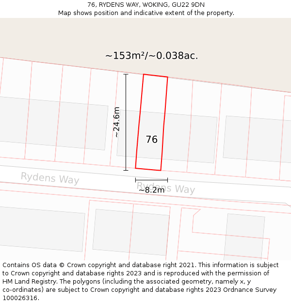 76, RYDENS WAY, WOKING, GU22 9DN: Plot and title map