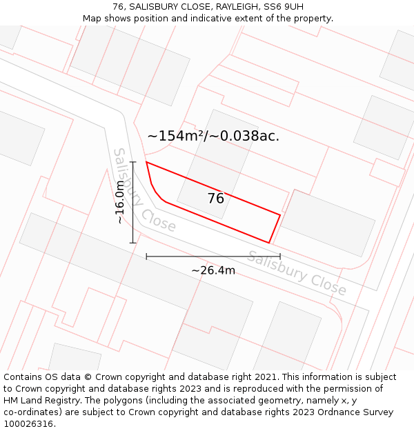 76, SALISBURY CLOSE, RAYLEIGH, SS6 9UH: Plot and title map